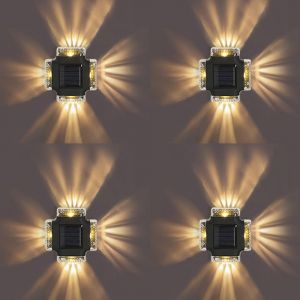 Lot De 4 Appliques Solaires Murales - &Eacute;clairage Ext&eacute;rieur Solaire Pour Jardin, &Eacute;tanche, Installation Facile, Ip65 - Neuf