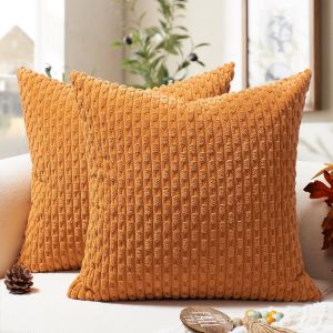CAUC-Housse de Coussin 45x45 cm Orange en Velours C&ocirc;tel&eacute; Lot de 2 u2013 Coussin Boh&egrave;me Color&eacute; et Confortable pour Salon, Canap&eacute;, Chambre, Jardin, Ambiance Automnale et Dynamique - Neuf