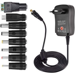 KALANKA-Chargeur Universel 30W Adaptateur Secteur Universel AC &agrave; DC 3V 4.5V 5V 6V 7.5V 9V 12V 1A 2A Transformateur d'alimentation &agrave; D&eacute;coupage avec 8 Connecteurs DC pour &eacute;lectroniques M&eacute;nagers, 2000mA - Neuf