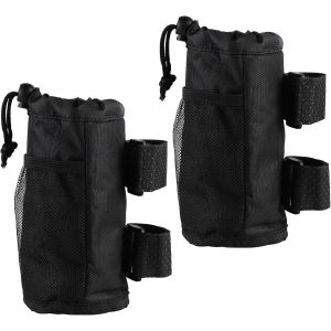 Kal-2 X Porte Gourde Velo Porte Gobelet Pour Bicyclette Porte Bidon Vélo Sans Vis Avec Poche Pour Garder L'eau Chaude Ou Fraîche En Filet Pour Poussette, Fauteuils Roulants, Noir - Neuf