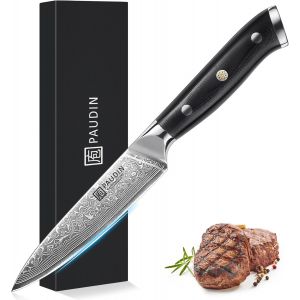 Couteau damass&eacute; 13 cm multifonction avec manche ergonomique G10 en acier de Damas pour poissons, l&eacute;gumes, fruits - Neuf