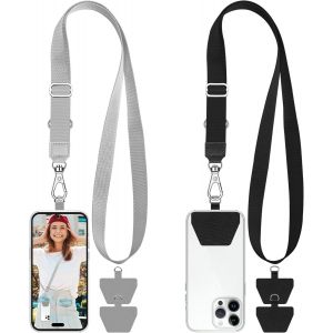 TIANYI-2 pi&egrave;ces Ajustable Cordon Telephone Portable, Dragonne Telephone Portable avec 4 Pi&egrave;ces Attaches Adh&eacute;sives, Laniere Telephone Portable Compatible avec iPhone, Samsung et tous les Smartphones - Neuf