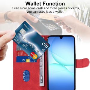 AEFJ-Coque Compatible avec Samsung Galaxy A17 4G / 5G avec 1 Pi&egrave;ce Protection &Eacute;cran en Verre Tremp&eacute;, Housse PU Cuir &agrave; Rabat Flip, &Eacute;tui Support et Portefeuille Fonction (Rouge) - Neuf