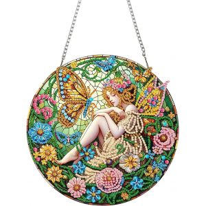 Oayew-Diamond Painting Pendentif, F&eacute;e Papillon Diamond Painting Enfant Hanging, 5d Diamant Painting Suspendus Avec Cha&icirc;ne, Peinture Diamant Pendentif Pour Mural, Porte Et Fen&ecirc;tre D&eacute;coration - Neuf