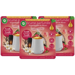 AIR WICK Lot de 3 Diffuseurs Huiles essentielles Brume Parfum&eacute;e Vanille Diffuseur + 1 recharge - Neuf