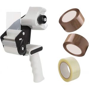 Dérouleur Ruban Adhésif-Kit d'Emballage avec Pistolet Distributeur + 3 Scotch d'Emballage (2 marron + 1 transparent) - Neuf