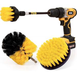 Paquet de 4 brosse de perceuse Brosse de nettoyage d'autolaveuse Ensemble d'accessoires longs allongés Kit de brosses de récurage toutes fins pour coulis,sol,baignoire,douche,carrelage, - Neuf