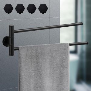 Yemaesre-Porte Serviette À Visser Pivotant, Support Serviettes Salle De Bain 2 Barres, Porte Serviette Mural 34cm, Barre Serviettes De Toilette Avec Crochets, Pour Cuisine Chambre Salle De Douche - Neuf