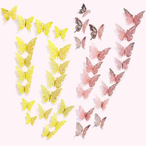 Stickers Muraux Papillons 3d 72pcs 3 Styles 3 Tailles,D&eacute;coration D'anniversaire Papillon D&eacute;coration De F&ecirc;te Papillon D&eacute;coration De G&acirc;teau,Autocollant Amovible (Or Et Or Rose) - Neuf
