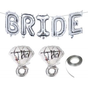 CAUC-1 Ensemble De Ballons Avec Lettres, 2 Pi&egrave;ces Avec Bague En Diamant Argent&eacute;, Ballons De Mari&eacute;e, D&eacute;corations De F&ecirc;te De Fian&ccedil;ailles, Ballons De F&ecirc;te Pr&eacute;nuptiale, D&eacute;corations De Mari&eacute;e - Neuf