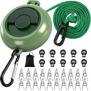 KALANKA-10M Corde a Linge Camping, Corde a Linge Retractable avec 10 Boucles Fixes et 20 Pinces Coupe-Vent, Fil Linge Retractable, Corde &agrave; Linge de Voyage Portable, pour Int&eacute;rieur/Ext&eacute;rieur Camping V - Neuf