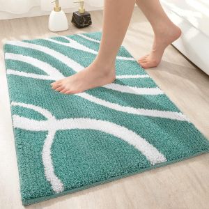 Tapis de bain antidérapant en microfibre 40 x 60 cm, turquoise, doux et absorbant, lavable en machine - Neuf