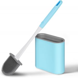 Brosse WCBrosse de Toilette en Silicone Antibact&eacute;rienne Balayette,avec Support Muralt&ecirc;te de Brosse de Nettoyage Double FaceManche Long et R&eacute;cipient (Blanc) - Neuf