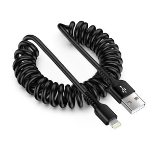 Cable Spiral&eacute; Usb A &Agrave; Cable Lightning, Cable Iphone Voiture Carplay [Certifi&eacute; Apple Mfi], Chargeur Iphone Court R&eacute;tractable Avec Transmission De Donn&eacute;es Pour Iphone 14 13 12 11 Pro[CAB9160563] - Neuf