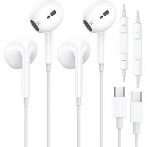 LORANKA-2 Pack &Eacute;couteurs Filaires USB C pour iPhone 17/16/15, Intra-Auriculaires avec Micro Int&eacute;gr&eacute;s et Contr&ocirc;le du Volume, &Eacute;couteurs St&eacute;r&eacute;o Hi-FI Antibruit Compatibles avec Galaxy S25 S24 S23 S22 S2 - Neuf