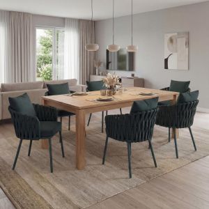 Lot de 6 chaises de salle &agrave; manger en aluminium HWC-P89, chaise d'int&eacute;rieur avec accoudoirs, tissu/textile (180 g/m&sup2;) tressage en cordevert - Neuf