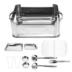 HJLIAN Barbecue rectangulaire en acier inoxydable epais, poele a poisson, barbecue au charbon de bois, grille a alcool, grille a poisson, coupe-vent avec poignee de traction - Neuf