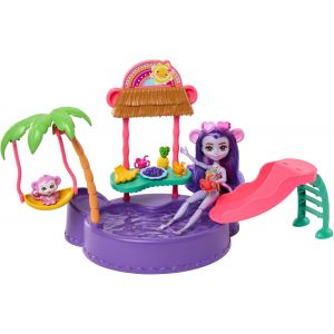KAL-Coffret Piscine En Forme De Singe Avec Poupée De 15,3 Cm, Figurine Animal, Toboggan, Balançoire, +12 Pièces De Jeu, Jouet Enfant, A Partir De 4 Ans, Htw73 - Neuf