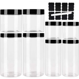 Chenquansarl-Bocaux En Plastique, Bocal Plastique Transparent Pots De Stockage Récipient De Stockage De Grains Pour Les Aliments Secs Et Les Liquides Avec Etiquettes Et Marqueur(8pcs) - Neuf