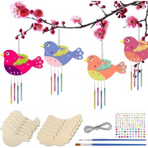 MEVRONISSHOP-Lot de 34 carillons &agrave; vent en bois 3D pour enfants - Artisanat &agrave; peindre - Anniversaire d'enfant pour filles et gar&ccedil;ons - Neuf