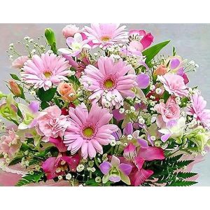 Oayew-50x40cm 5d Diamond Painting Pink Daisy Flower Bouquet Kit, Diamant Painting Fleur Rose,Tableau Diamond Painting Fleurs, Broderie Diamant Fleurs Rose Pour Décoration Murale - Neuf