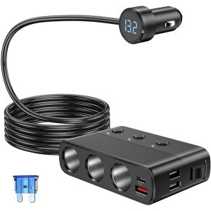 7 In1 Prise Allume Cigare, 127W Usb C Prise Pd Et Qc 3.0 Chargeur Allume-Cigare, Avec Interrupteur Led Volteter Pour Glaci&egrave;re, Gps, Appareil Photo, Navi, Pour V&eacute;hicules 12V-24V Car - Neuf