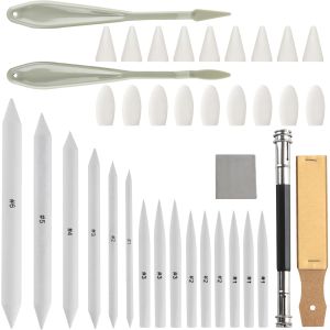 Kalanka-40 Pcs Estompe En Papier Dessin, Crayon Estompeur Dessin Tortillions Blending Stump Stylos, Pour Artistes Croquis Dessin, Comprend 15 Crayons M&eacute;langeurs Paper Art Blenders, 2 Essuie-Glaces, 1 - Neuf