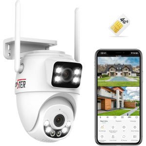 3G/4G Lte Dual Lens Outdoor Surveillance Camera, Ptz Ip Camera With Sim Card, Color Night Vision Human Detection Automatic Tracking Two-Way Audio Ip66 - Neuf