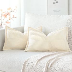 Eryi-Lot De 2 Boho Housse De Coussin En Velours Côtelé Croisé Canapé Taie D'oreiller En Velours Douce Pour Maison Salon Chambre Decorative Beige 40 X 60 Cm - Neuf