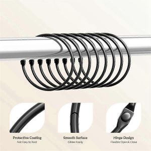 Anneaux de rideau de douche,crochets Anneaux de rideau de douche antirouille,anti-chute ronds pour Curta - Neuf