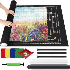 Mdy-Tapis Puzzle Rouleau Feutre 2000 Pièces, Feutre Antiglisse, Portable Tapis De Rangement Pour Puzzle Avec 4 Trieurs - Noir - Neuf