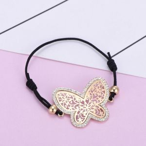 Femmes Charm Bracelet Noeud Chanceux Creux Papillon Bracelet Stretch Cire Cordon Manchette Bracelet Avec Cristal - Neuf