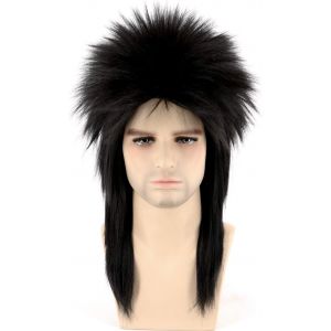 Tianyi-Perruque À Mulet Pour Homme Et Femme Style Rétro Des Années 80 Noir Cheveux Longs Perruque Punk Metal Rocker Perruque Pour Halloween Déguisement Fête - Neuf