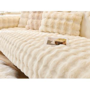Housse De Canap&eacute; En Fausse Fourrure Beige 90 X 160 Cm, Antid&eacute;rapante Et Protectrice Pour Meubles - Neuf