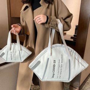 Lot de 2 sacs &agrave; bandouli&egrave;re pour masque pour femme, grande capacit&eacute;, en toile, blanc, pour courses (L+S) - Neuf