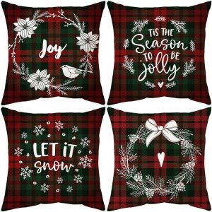 Lot de 4 (45x45cm, moulage de housses de coussin de Noël Housses de coussin de Noël Motif cerf de Noël Décoration d'intérieur de Noël, convient pour canapé Maison de Noël Salon - Neuf