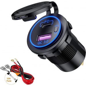 Thef-Prise De Chargeur Voiture Usb Qc3.0 Et Pd Type-C Avec Led Interrupteur Étanche Pour 12v-24v Voitures Bateaux Moto Blue - Neuf