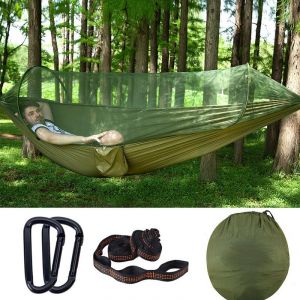 Hamac de camping avec moustiquaire, hamac léger simple et double, portable pour 2 personnes pour camping, randonnée, survie, voyage 290 x 140 cm - Neuf
