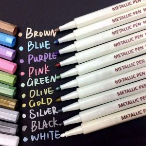 Marqueurs M&eacute;talliques, 10 Couleurs Stylos De Peinture Pour Le Scrapbooking, Diy Album Photo Bricolage, Fabrication De Cartes, Marqueurs Artistiques Pour Le M&eacute;tal Et La C&eacute;ramique, Verre - Neuf