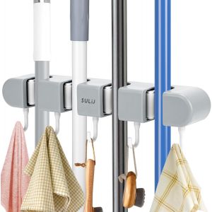 Teppe-Accroche Balai Mural, 4 Supports 5 Crochets Gris Porte Balais Mural, Support Balais Mural Cintre De Rangement, Accroche Balais Mural Sans Percer Pour Cuisine Escalier Buanderie, Jardin, Garage - Neuf