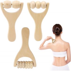Lot De 3 Rouleaux De Massage En Bois, Pour Fascias, Pour Muscles Du Dos, Outils De Massage Manuels Pour La Thérapie Du Bois, Avec Poignée, Pour Détendre Les Muscles (Massage Du Corps Entier) - Neuf