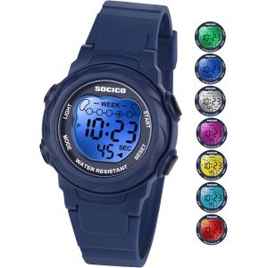 JGD-Montre num&eacute;rique pour Enfants, r&eacute;sistante &agrave; l'eau 5ATM, 7 Couleurs Lumineuses avec Alarme et chronom&egrave;tre pour Filles et gar&ccedil;ons &acirc;g&eacute;s de 5 &agrave; 12 Ans. - Neuf