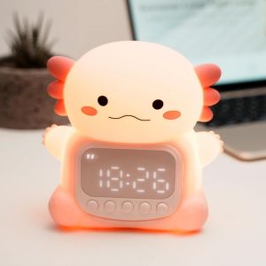Axolotl R&eacute;veil Doux, Veilleuse de Table de Chevet pour Enfants, Lampe de Nuit en Silicone Rechargeable, Deux R&eacute;veils, Date, Heure, D&eacute;coration de Chambre pour B&eacute;b&eacute; - Neuf
