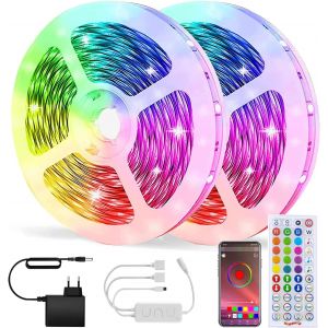 Chenquansarl-10m Ruban Led Bleutooth,Bande Led 5050 Rgb Contrôlé Par App Du Smartphone, Synchron R Avec Rythme De Musique De Minuterie, Décoration De Lumières De Musique Pour Chambre À Coucher, Fête - Neuf