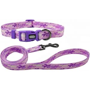 Ensemble Collier Et Laisse Pour Chien - Motif Camouflage - En Polyester - Laisse Assortie De 150 Cm - Pour Grands Chiens - Taille L - Camouflage Violet - Neuf
