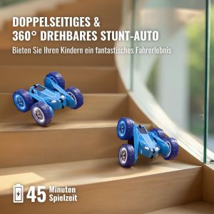 TZF-Voiture télécommandée à charge directe 2,4 G avec LED - Voiture cascade RC Flips à 360° et protection anti-basculement - Voiture télécommandée robuste 15 km/h 4WD pour enfants de 3 à 12 ans - Jou - Neuf