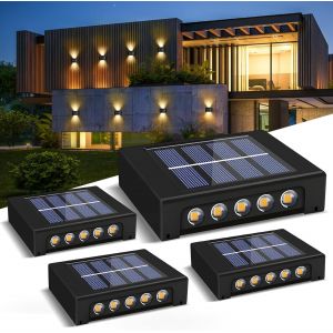 Applique Solaire Exterieur, Lot De 4 Lampe Solaire Exterieur, Ip65 Applique Murale Led Extérieure, 10 Led Applique Murale Solaire Up And Down Jardin Pour Cour, Balcon, Clôture-Lumière C - Neuf