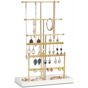 Kyaoayo-Présentoir À Bijoux En Forme De T Doré - 6 Animaux - Porte-Boucles D'oreilles - Avec Plateau Blanc - Rangement À Bijoux Pour Chaînes, Boucles D'oreilles, Bagues, Montres, Bracelets - Neuf