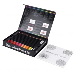 Kit de dessin et de peinture 74 pieces avec crayons de couleur, gomme, taille-crayon, fournitures pour etudiants - Neuf