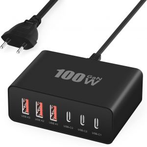 Chargeur Usb C,100w 6 Ports Prise Usb C,Chargeur Rapide Phone,Multiprise Type C Power Adaptateur Pour Phone 16 15 14 13 12 11 Pro Max X Xs Xr 8 7 6s Plus Mini Se,Samsung Galaxy,1-Pi&egrave;ces-Noir - Neuf